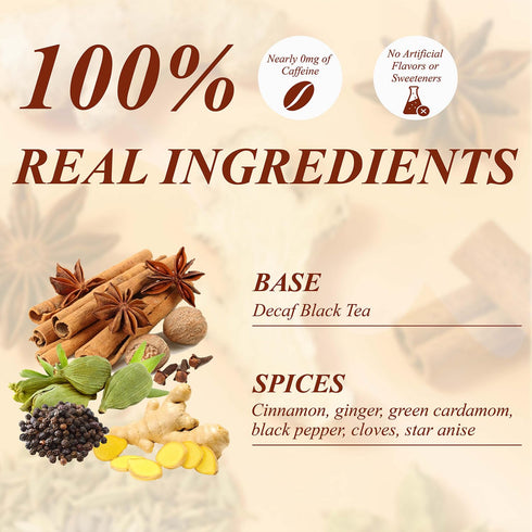 50 Count, CO2 6 WT WEETEE Decaf Chai Tea Bags Blend Decaffeinated Black Tea with Spices Chai, Rich & Cinnamon Aroma