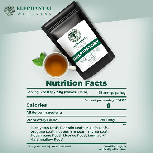 Elephantal Wellness 2oz, 20 Premium Respiratory Herbal Tea | Lung Detox, Mucus Cleanse & Breathing Support