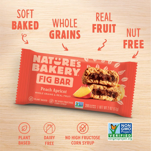 6 Count (Pack 6) Nature's Bakery Whole Wheat Fig Bars, Peach Apricot, Real Fruit, Vegan, Non-GMO, Snack bar