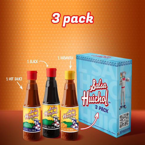 3-Pack (1 1 1 0 Salsa Huichol Mix - Original, Negra, Habanera) Authentic Spicy Flavor Calories, No Sugar or Fat Great