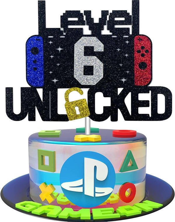 Happy 6th Birthday Cake Topper, Level 6 Unlocked for Kids, Boys & Girls Birthday Party Decoration