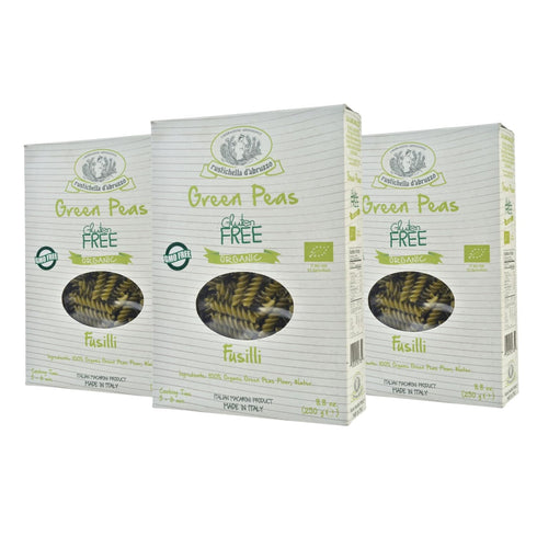 Rustichella d'Abruzzo Organic Green Pea Fusilli (Pack of 3), 250g Each -