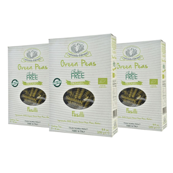 Rustichella d'Abruzzo Organic Green Pea Fusilli (Pack of 3), 250g Each -