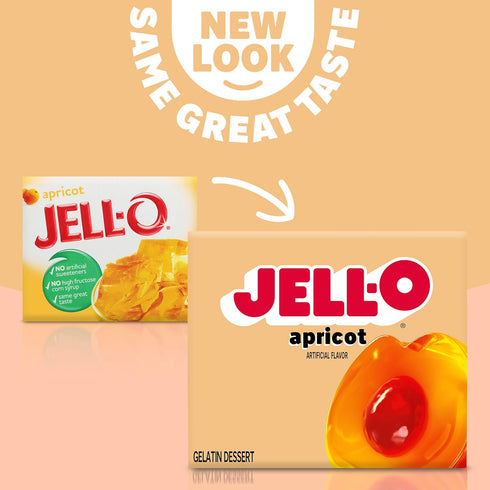 Jell-O Instant Gelatin Dessert Mix, Apricot Flavor, Fat Free, No Artificial Sweeteners, 3-Ounce Box (Pack of 2)
