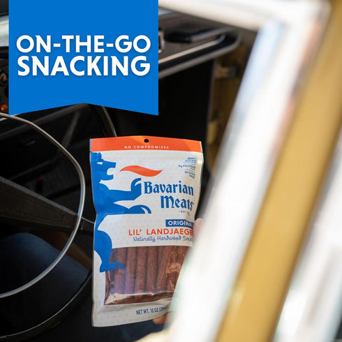 10 Bavarian Meats Hot & Spicy Lil' Landjaeger Meat Sticks, Smoked Sausage Protein Snacks, Zero Sugar, Great Source