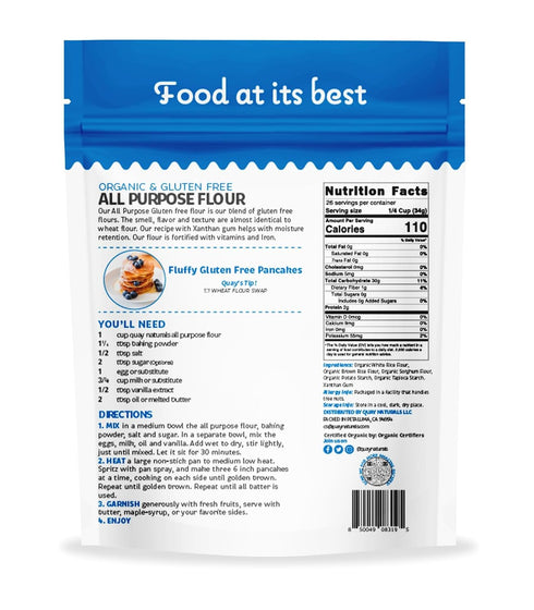 2 lbs, 1:1 Quay Naturals Organic Gluten Free All Purpose Baking Flour - No Grit, Wheat Substitution, Dairy Free