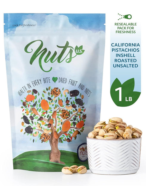 (1 LB) NUTS U.S. California Pistachios | Roasted & Unsalted | No Wax, No Added Color or Flavor | NON-GMO and Natural |