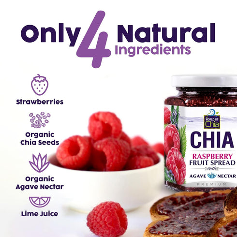 3, (10.9 oz, World of Chia Premium Chia Seeds Jam - Raspberry Jams and Preserves - All Natural, Plant Based Chia Jam