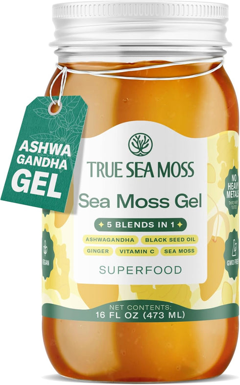 TrueSeaMoss Sea Moss Gel Made in USA 5-in-1 Formula Wildcrafted Seamoss, Ashwagandha