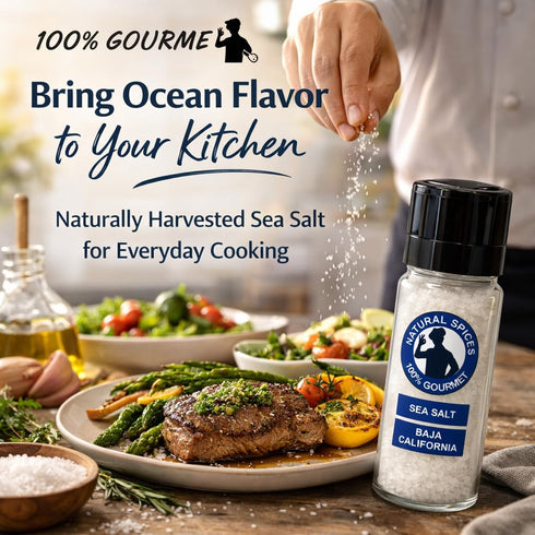 100% (6 oz) Gourmet Baja California Sea Salt Grinder Pacific Ocean Mineral Salt Natural & Unrefined Coarse Sea Salt