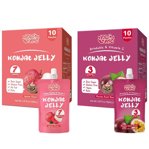 VOLO VERO Konjac Jelly Squeeze Pouch Healthy Snacks, Low Calories, Drinkable, 20