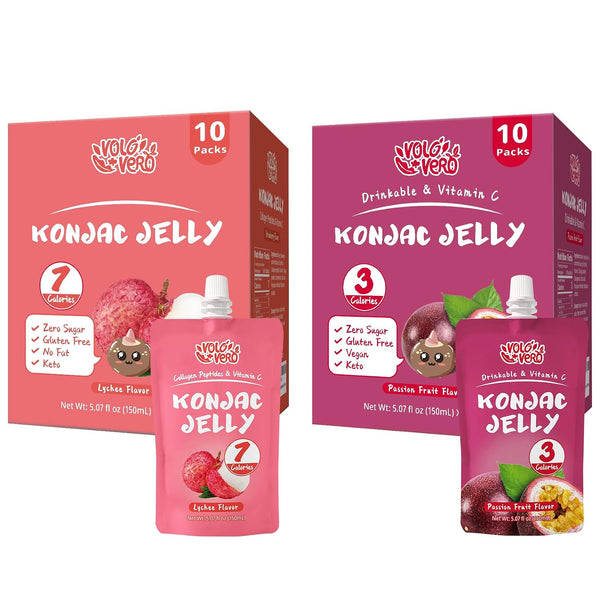 VOLO VERO Konjac Jelly Squeeze Pouch Healthy Snacks, Low Calories, Drinkable, 20