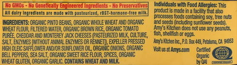 Frozen 6.0 Amy's Cheddar Cheese Burrito, Made with Organic Beans and Rice, Ounces