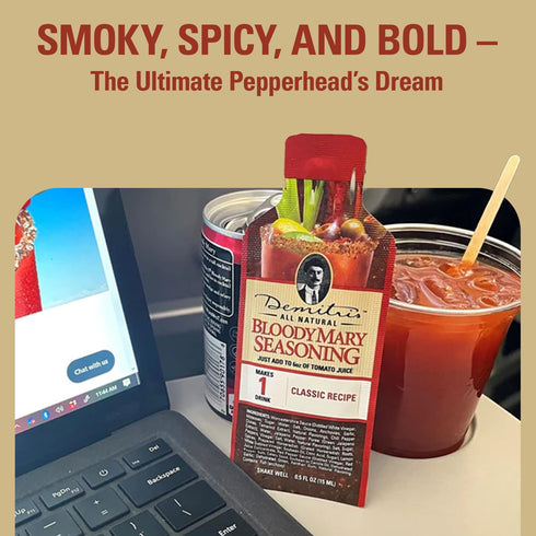 Demitri's Bloody Mary Seasoning Classic Recipe - Concentrated Drink Mixer, 0.5oz Single Serve Pouches