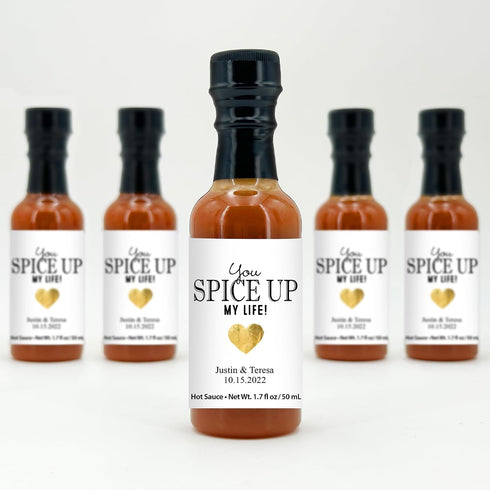 Best Day Ever Spot 1.7oz (Set 12) Hot Sauce Gifts, Gold Heart Mini Hot Sauce Bottles, Hot Sauce Wedding Favors, Custom