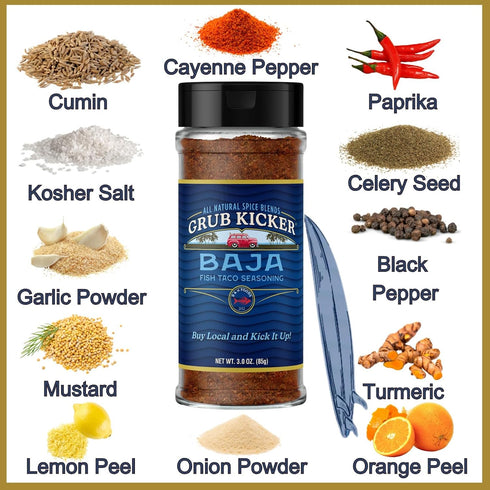 4-Pack Set Grub Kicker Spice Gift Appalachian All Purpose, Baja Fish Taco, Sunday Roast & Herbs de Provence Gourmet