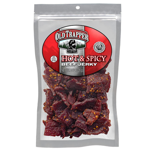 Old Trapper Beef Jerky, Hot & Spicy 8 Ounce Individual Pack, Tender