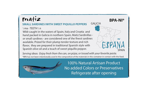 3 Matiz Sardinillas with Piquillo Peppers | Baby Sardines Ounce | Product of Spain | Wild Caught |