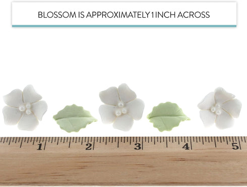 24 Count Global Sugar Art Blossoms and Leaves Edible Sugar Cake & Cupcake Flowers, White, Small Unwired, with Leaves by