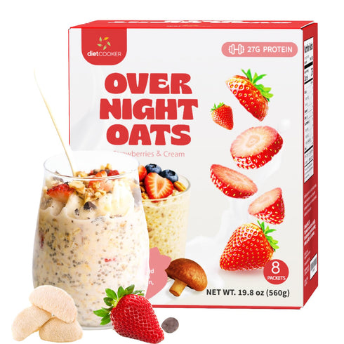 DIET COOKER Mushroom Overnight Oats, 27g of Protein & Strawberry Flavor, High
