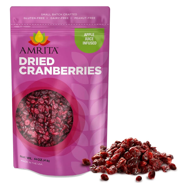 Amrita Dried Cranberries 4 lb | Sweetened with Apple Juice, Unsulfured, Gluten