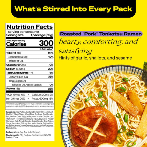 immi 18g 8g 6 Pack Roasted 'Pork' Tonkotsu Ramen Cup Noodles - Plant-Based Protein, Net Carbs, Keto Friendly, High
