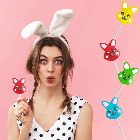 24-Pack Fruidles Happy Easter Bunnies Lollipops Suckers, Colorful Easter Eggs, Yellow Bunny Rabbit, Orange Carrot