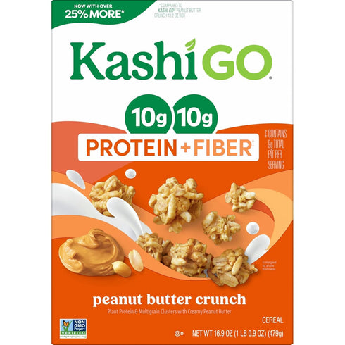 KD Chocolates G0 10g 10g 16.9oz Kashii Protein Cereal, Protein, Fiber, Peanut Butter Crunch, Box