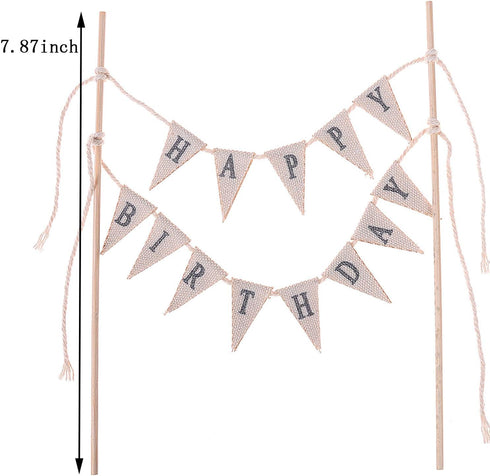 LOCOLO Happy Birthday Cake Toppers, Ivory Cake Topper with Wooden Sticks for Party Decoration Supplies