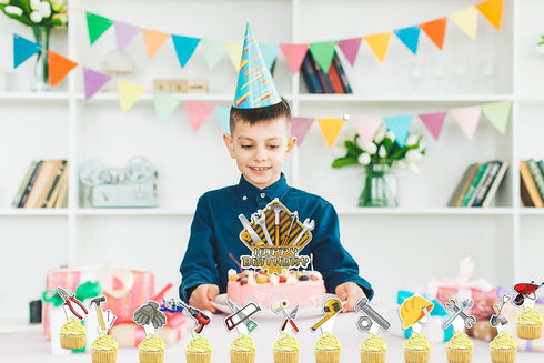 25 Pcs Tools Cake Topper, Cupcake Toppers for Tools Party Decorations, Tool Birthday Party Supplies