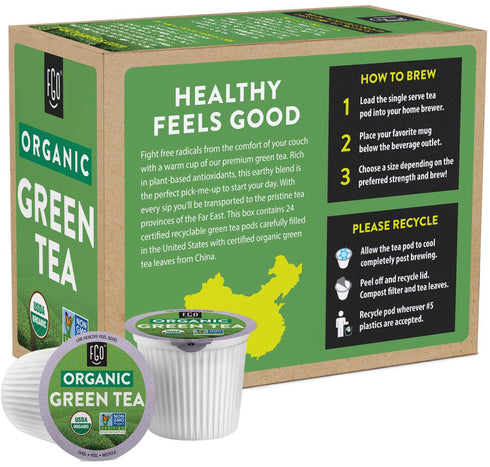 24 Count (Pack 1), FGO Organic Green Tea K-Cup Pods for Keurig, of Premium Green Tea is USDA Organic, Non-GMO