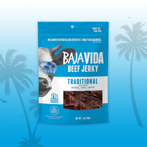 Packs, 2.5 Oz (Pack 3) Baja Vida Traditional Beef Jerky - Beef Jerky Snack Healthy Jerky, Gluten-Free, All-Natural