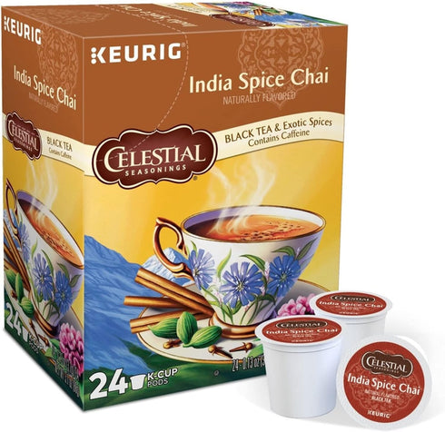 24 Celestial Seasonings Single-Serve K-Cup Pods, Original India Spice Chai Tea, Box