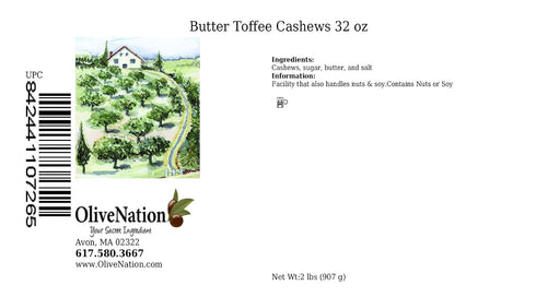 32 OliveNation Butter Toffee Cashews, Roasted Salted Whole Nuts Coated in Rich Butter Toffee for Snack Mixes, Gourmet