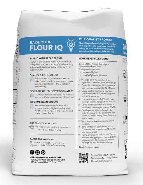 100% 5 lb (Pack 1) King Arthur Organic Bread Flour, Unbleached, of - Non-GMO Project Verified, No Preservatives