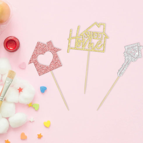 24 Pack Gyufise Sweet Home Cupcake Toppers Glitter key Housewarming Cupcake Picks for Welcome New Home Theme Party Cake