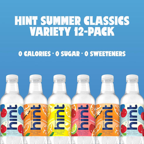 Pack 16 Oz (Pack 24) Hint Fruit-Infused Bottled Water, Seasonal Variety Bundle - Sugar Free Flavored Water with Zero