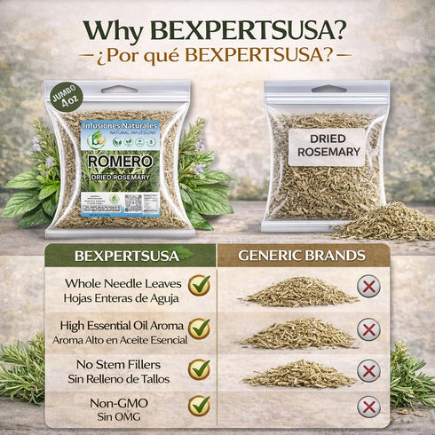 4 oz (113g) Romero Dried Rosemary Leaves Premium Whole Herbs for Cooking & Tea All-Natural, Non-GMO, Gluten-Free Hoja