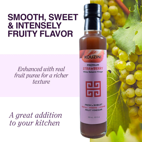 250ml Kouzini Ultra Premium Strawberry Fruit White Balsamic Vinegar, Aged Balsamic Vinegars from Modena, Italy