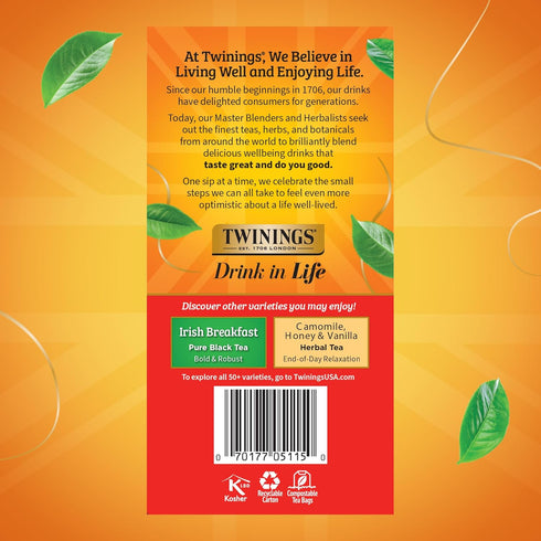 50 Count (Pack 6), 300 Twinings English Breakfast Black Tea Individually Wrapped Bags, of Flavourful, Robust
