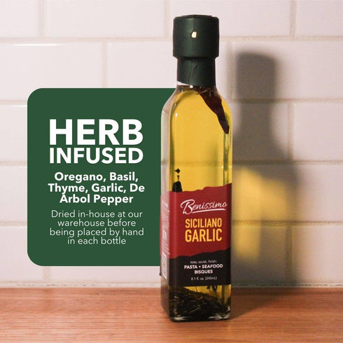 8.1 oz Siciliano Herb Infused Oil, All Natural Gourmet Cooking Oil with Fragrant Mediterranean Herbs, Ideal