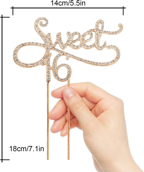 Sweet 16 Cake Topper for 16th Birthday or Wedding Anniversary - Crystal Rhinestone Party Decoration