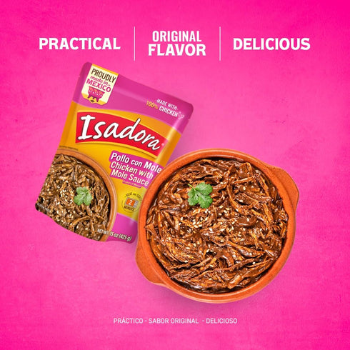 15 oz Isadora Fully Cooked Pollo con Mole Pouch, Ready-to-Eat Microwave Meal, Seasoned Shredded Chicken, Gluten Free