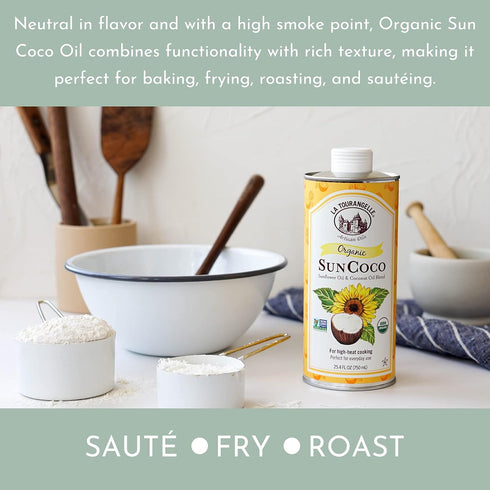 La Tourangelle Organic Sun Coco Oil, 25.4 fl oz, Unique Blend of High-Oleic Sunflower Oil and Refined Coconut Oil