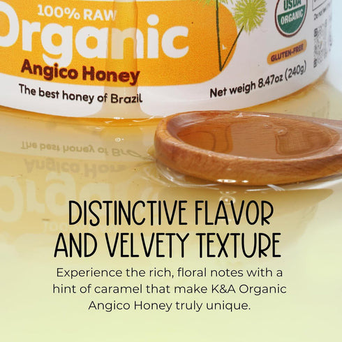 100% 8.47 oz K&A HONEY Angico Blossom | USDA Certified Raw Organic Honey | Pure Brazilian Honey | Rich in Antioxidants