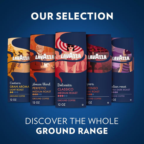 6 12oz, 5/5, 100% (Pack 6) Package Lavazza Italian Roast Ground Coffee Bags of Dark Roast, Strong and Bold Taste