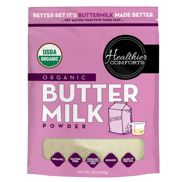 Healthier Comforts Organic Buttermilk Powder | USDA Certified, Kosher, Gluten Free, Non-GMO