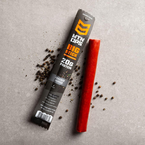 20g 10% 10 Count MTN OPS Big Stick High Protein Meat Sticks - Protein, Collagen - Cracked Pepper Flavor - Individually