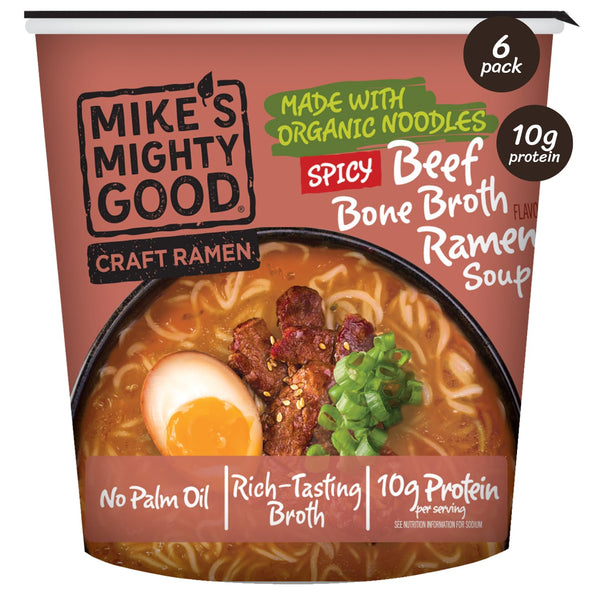 Mikes Mighty Good Spicy Beef Bone Broth Ramen Cup (Pack of 6)