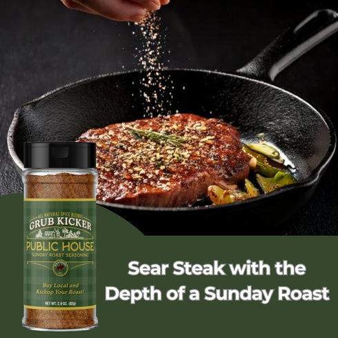 2.9 oz Grub Kicker Public House Sunday Roast Seasoning - Bottle - Prime Rib, Pot Roast, and Beef Tenderloin Spice Rub